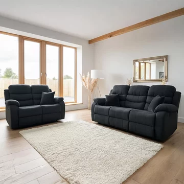 Stanley manual recliner sofa set - black fabric - 3+2 seater