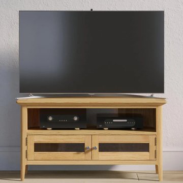 Selene oak 90cm glazed corner tv unit