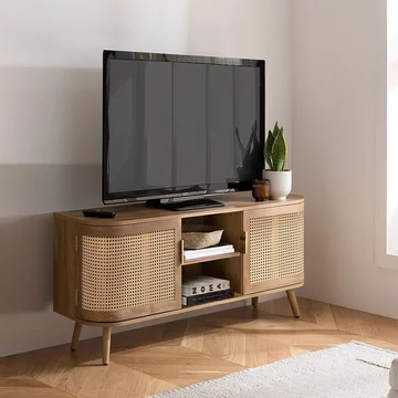 Noah small tv unit - 100cm - oak and rattan