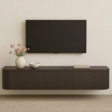 Novero curved floating tv unit - 3 door - 180cm - medium - wall mounted - espresso oak