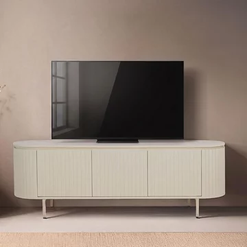 Patou curved fluted tv unit - 3 door - 170cm - large - off white - mango wood
