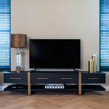 Cambon dark oak and brass extra large tv unit