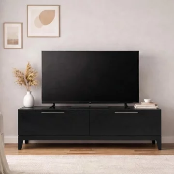 Peony tv unit - 2 drawer - compact - wenge black - wood