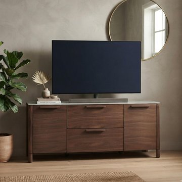 Willow tv unit - 2 door - 2 drawer - tobacco walnut and beige - wood and marble effect