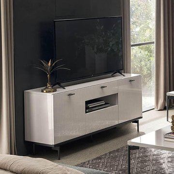 Claire tv unit - 3 door 1 drawer - large - pearl line eco veneer high gloss and black