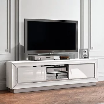 Dama italian white tv unit - extra large - chrome trim