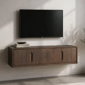 Cortez floating tv unit - 4 door - 140cm - medium - wall mounted - malta - mango wood