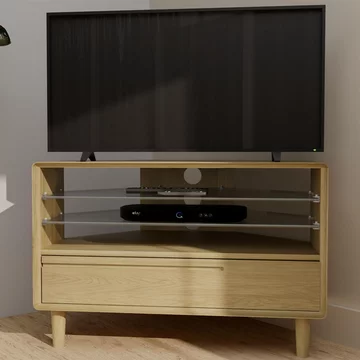 Scandic corner tv unit - 1 drawer - oak