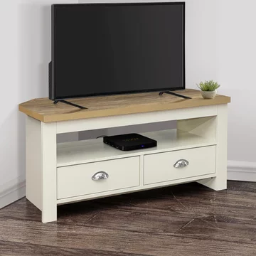 Highgate corner tv unit - 2 drawer - cream painted