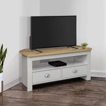 Highgate corner tv unit - 2 drawer - grey painted