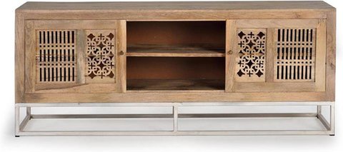 Hiram tv unit - carved mango wood - 2 door