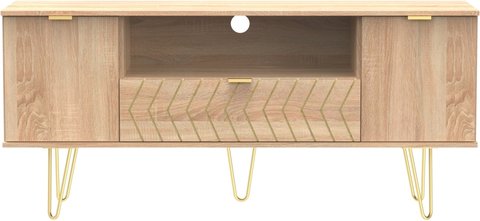 Jigsaw tv unit - 65cm - with gold hairpin legs - oak