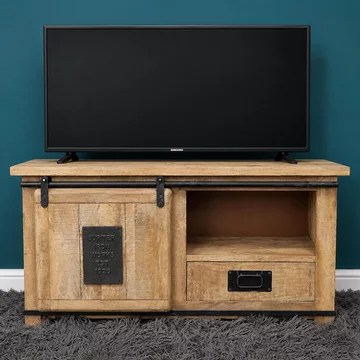 Jupiter industrial tv cabinet - 1 sliding door - 1 drawer - 110cm - compact - mango wood