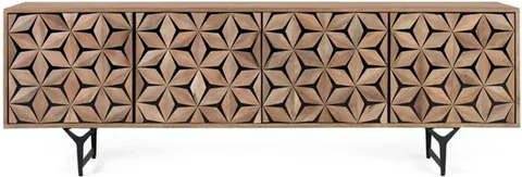 Marlee tv unit - mango wood - geometric - 4 door - large