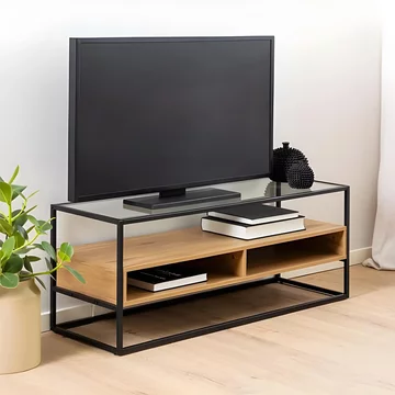 Randolf tv unit - clear glass and oak