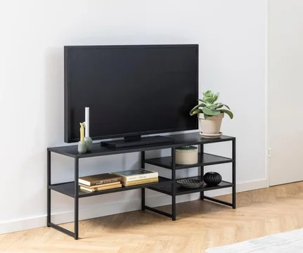 Seaford tv unit - 120cm - black melamine and metal