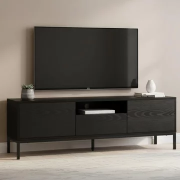 Seaford tv unit - 2 drawer - storage - black melamine and metal