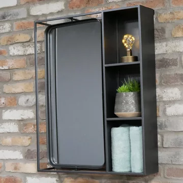Industrial wall unit - with mirror - black - metal
