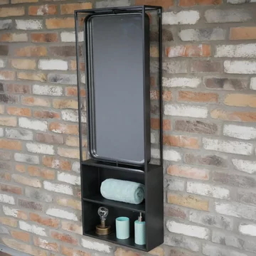 Industrial wall unit - with mirror - tall - black - metal