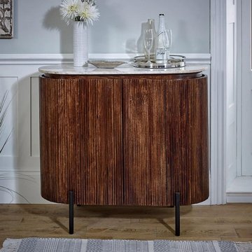 Opal fluted drinks cabinet - white marble top - mango wood