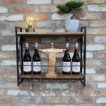 Wall wine rack - natural and black - mango wood and metal