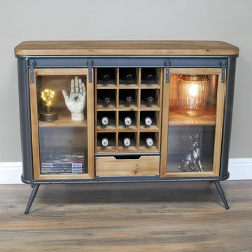 Wine cabinet - fir wood and metal - 2 door