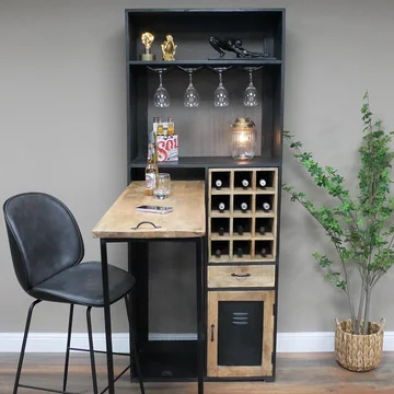 Bar cabinet - mango wood and black metal - large
