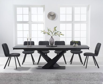 Extending jacob 180cm grey stone dining table with 10 grey hendrick chairs