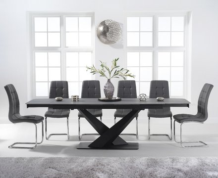 Extending jacob 180cm grey stone table with 6 grey vigo chairs
