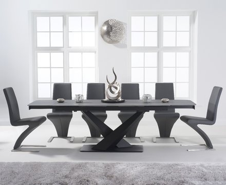 Extending jacob 180cm grey stone table with 8 grey aldo chairs