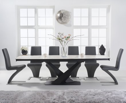 Extending jacob 180cm white ceramic table with 10 grey aldo chairs