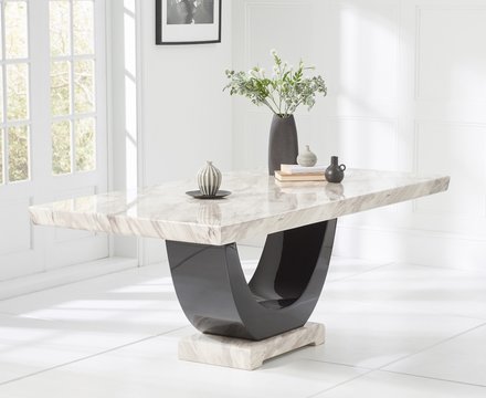 Novara 200cm cream and black pedestal marble dining table