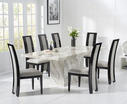Marino 180cm marble dining table with 10 black novara chairs