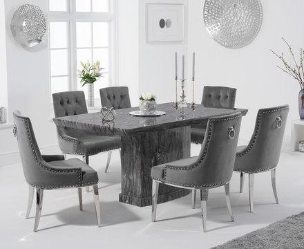 Carvelle 160cm grey marble table with 6 grey sienna chairs