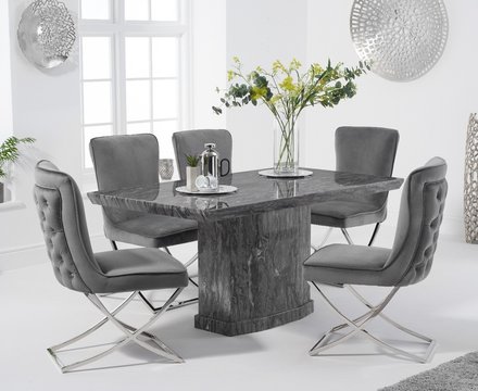 Carvelle 160cm grey marble table with 4 grey lorenzo chairs