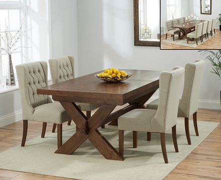 Extending buckley 200cm dark solid oak dining table with 6 natural darcy chairs