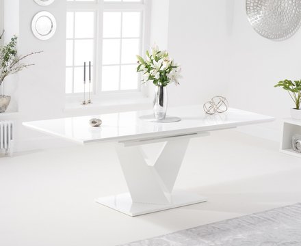 Extending vittorio 160cm white high gloss dining table