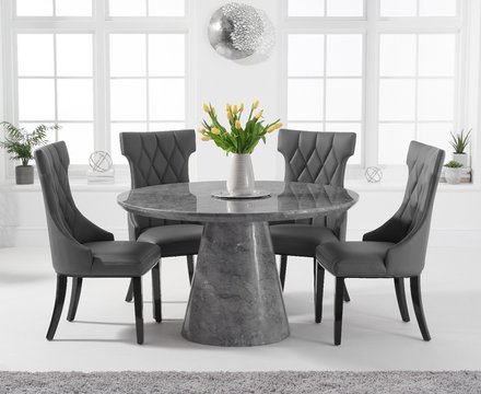 Ravello 130cm round grey marble dining table with 4 grey sophia chairs
