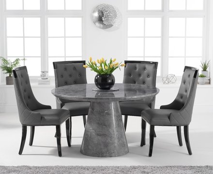 Ravello 130cm round grey marble dining table with 4 grey francesca chairs