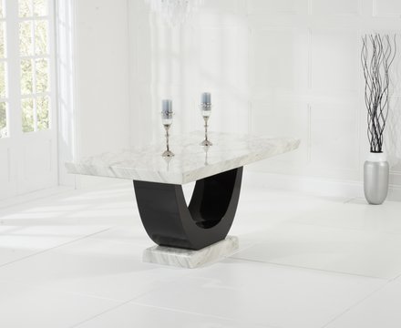 Novara 170cm cream and black pedestal marble dining table
