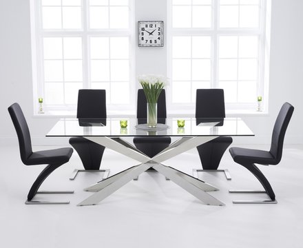 Canova 200cm glass dining table with 8 grey aldo chairs