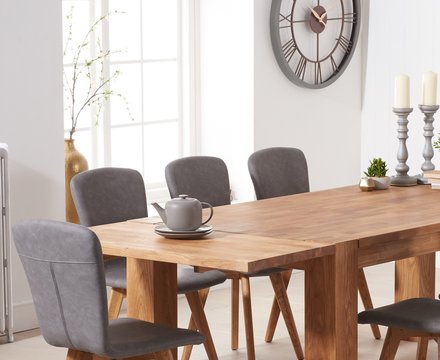 Extending sheringham 200cm solid oak table with 10 grey ruben chairs