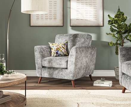 Naples grey velvet armchair