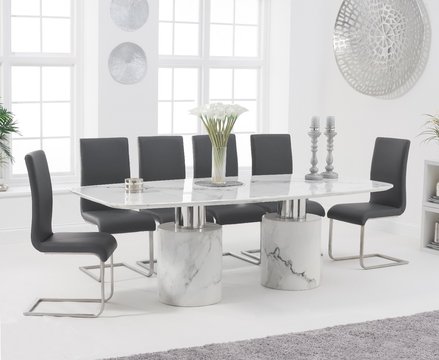 Antonio 220cm white marble table with 10 grey austin chairs
