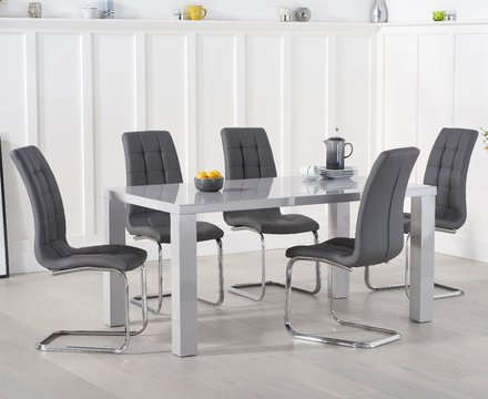 Seattle 160cm light grey high gloss dining table with 4 grey vigo chairs