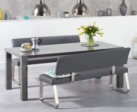 Seattle 200cm dark grey high gloss dining table and 2 grey benches