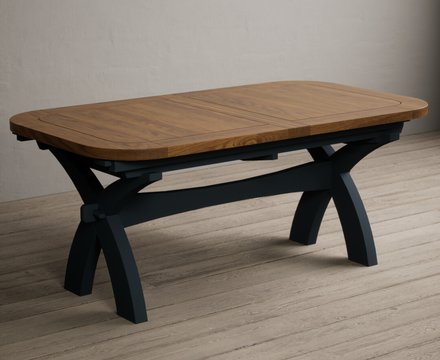 Extending olympia 180cm oak and dark blue painted dining table