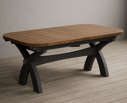 Extending olympia 180cm oak and charcoal grey painted dining table