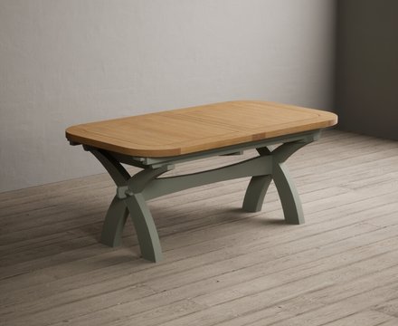 Extending olympia 180cm oak and soft green painted dining table