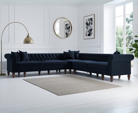 Bromley large blue velvet corner sofa